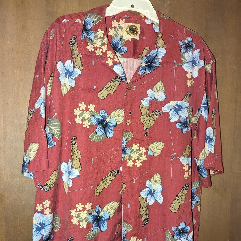 Men's Floral Hawaiian shirt, Pusser's West Indies brand size L. Red, Blue, Green